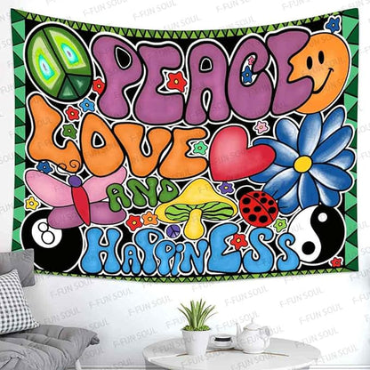 F-FUN SOUL Groovy Tapestry, 60x51in Soft Flannel, 70s Theme Hippie Aesthetic Wall Hanging for Bedroom & Living Room Decor