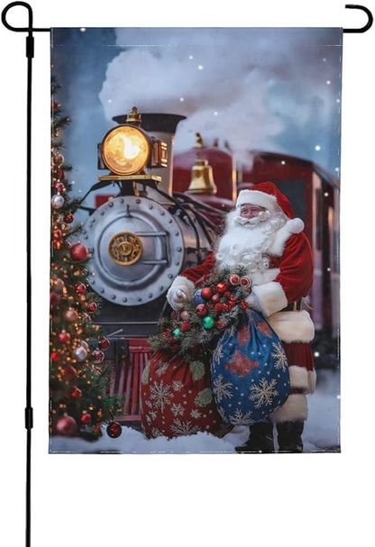 Santa Claus Train Garden Flag 12x18 In Double Sided Yard Flags Lawn Sign Decor No Flagstand