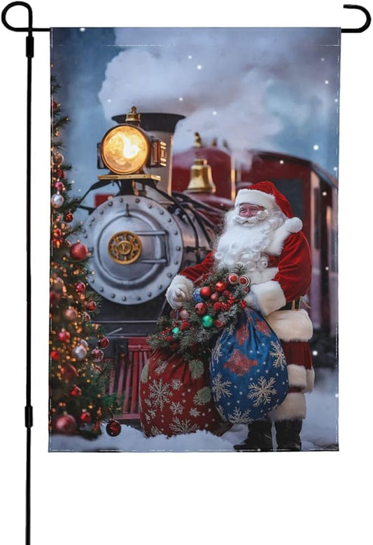 Santa Claus Train Garden Flag 12x18 In Double Sided Yard Flags Lawn Sign Decor No Flagstand