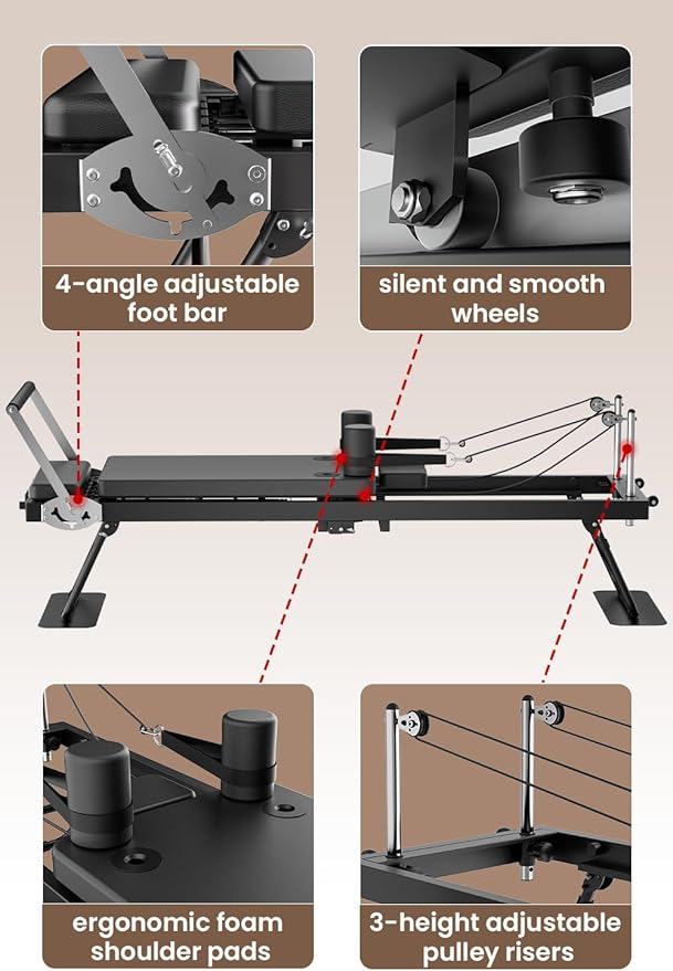 Pilates Reformer,Foldable Pilates Machine, Equipment for Home Use and Gym Workout, Fit for Advanced and Beginners and for Home,Up to 265 lbs Weight Capacity