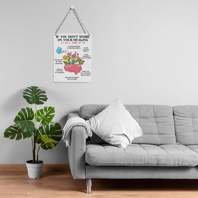 Healing Brain Mindfulness Posters Mental Health Awareness Psychologist Gift Wood Decor Sign Positive Affirmations Wall Decor for Consultation Room Therapy Office Bedroom Living Room