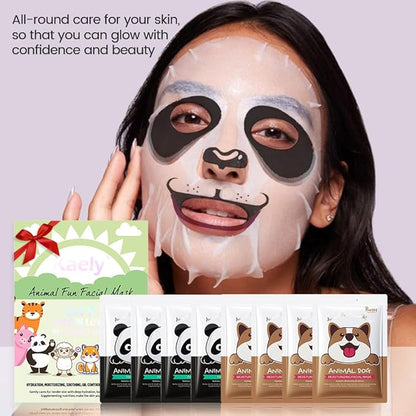 Kaely 8 Pack Animal Character Sheet Masks, Face Masks for Kids Teens Skin Care, Korean Soothe Facial Mask for All Skin Types, Girls Night Skincare Spa Party, Birthday Gifts for Women Men, Set02