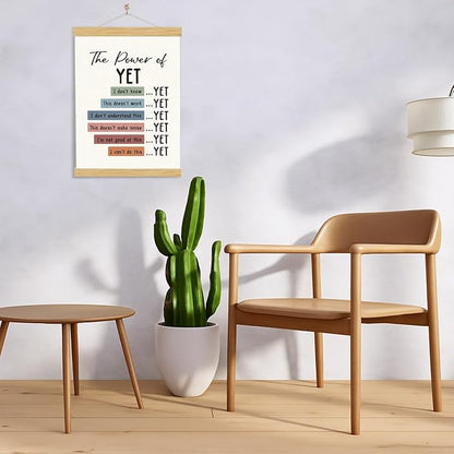 YGSDZY The Power Of Yet Poster, Therapy Office Decor, Wood Poster Hanger, Boho Classroom, Growth Mindset Mental Health Posters, Therapy Wall Art, School Psychology, Classroom Decor