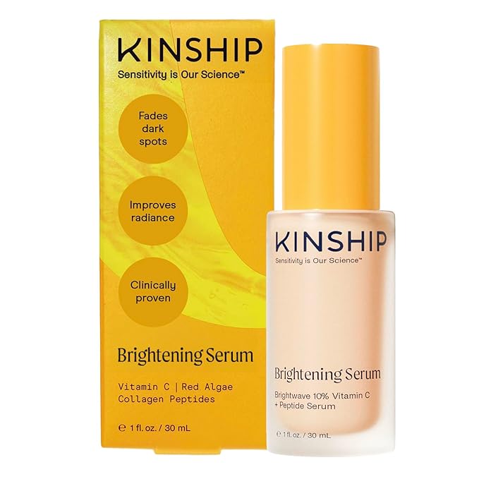 Kinship Brightwave Brightening 10% Vitamin C Serum for Face | Peptide Serum Dark Spot Corrector | Vegan Collagen Anti Aging Skincare | Smooth Fine Lines | Reduce Wrinkles (1 Fl Oz)