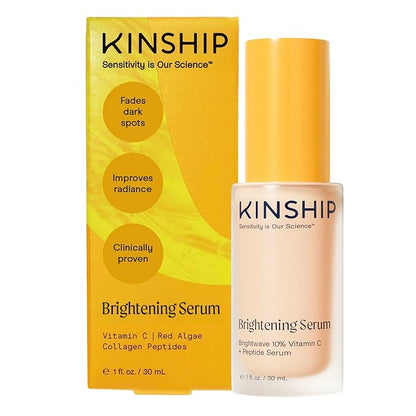 Kinship Brightwave Brightening 10% Vitamin C Serum for Face | Peptide Serum Dark Spot Corrector | Vegan Collagen Anti Aging Skincare | Smooth Fine Lines | Reduce Wrinkles (1 Fl Oz)
