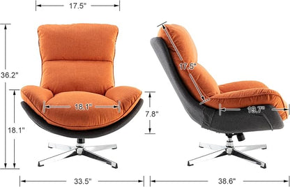 DUOMAY Swivel Lounge Chair Modern Linen Soft Accent Chair with Chrome Base, 34" Wide Relax Glider Rocker Chair for Living Room Bedroom Reading Room Office, Orange