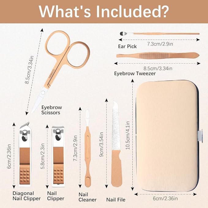 Manicure Set, Nail Clipper Set Stainless Steel Nail Clipper Kit 7 in 1 Manicure Kit Grooming Kit Nail Clippers Pedicure Kit Fingernail Toenail Clippers for Men Women Husband Boyfriend Travel Rose Gold