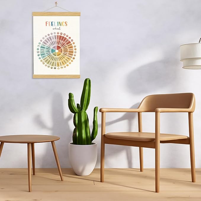 YGSDZY Feelings Wheel, Feelings Wheel Print Poster, Wood Poster Hanger, Therapy Office Decor, School Psychology, Mental Health Posters, Homeschool Posters, Homeschool Decor