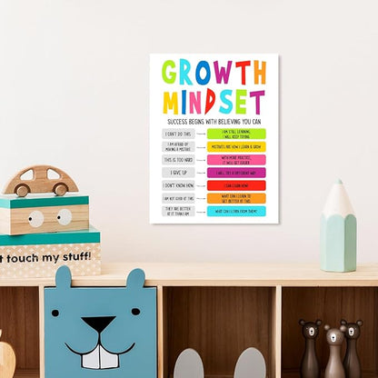 YEOION Growth Mindset Wall Decor,Mental Health Wall Art Canvas Frame Print for School Counselor Calming Corner Wall Decor