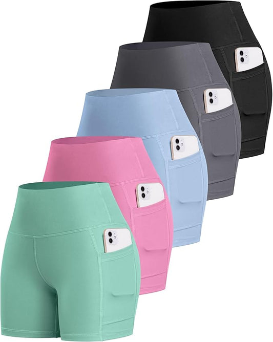 LZYVOO Biker Spandex Shorts Women, High Waisted Tummy Control Workout Yoga Shorts with Pockets