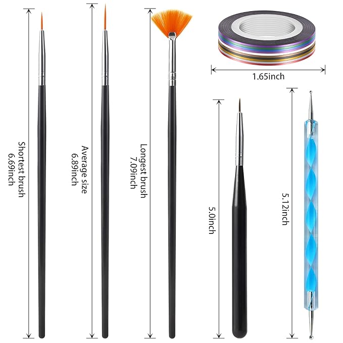 Artdone Nail Art Brushes set,Nail Art Tool Set,Nail Dotting Tools,Nail Dust Brush,Striping Nail Art Brushes for Long Lines,Nail Drawing Pen For Nail Design.…
