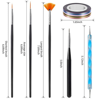 Artdone Nail Art Brushes set,Nail Art Tool Set,Nail Dotting Tools,Nail Dust Brush,Striping Nail Art Brushes for Long Lines,Nail Drawing Pen For Nail Design.…
