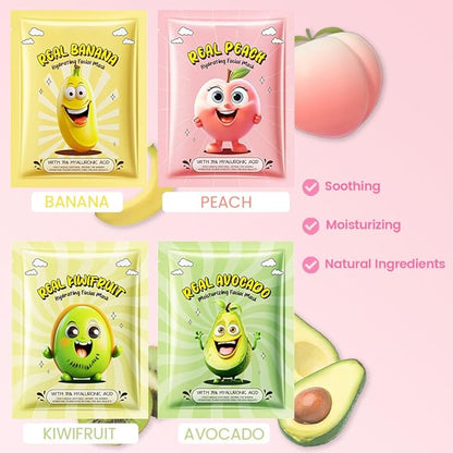 12 Pack Fruit Kids Face Mask,Pink Face Masks Skincare Spa Day Kit Supplies,Spa Party Favors for Teens Girls Women,Sheet Facial Mask Skincare Gifts Set,Moisturize Soothe for All Skin Types