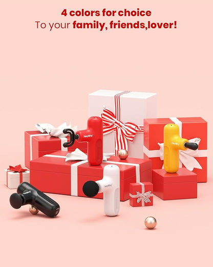 Super Mini Massage Gun Deep Tissue, Handheld Muscle Massager with 4 Heads, Percussion Travel Size Massage Gun for Back, Neck, Body Pain Relief, Quiet for Home, Gym, Office, Gift for Men & Women, Red