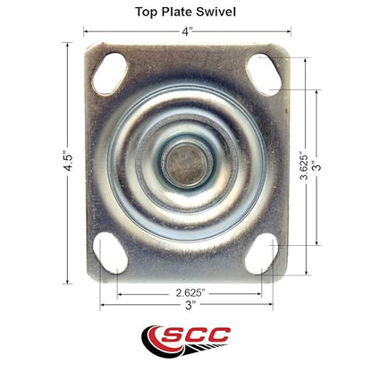 Service Caster Brand Heavy Duty Cast Iron Swivel Top Plate Casters Set of 4 - 6 Inch Wheels with Bolt on Swivel Locks and Brakes
