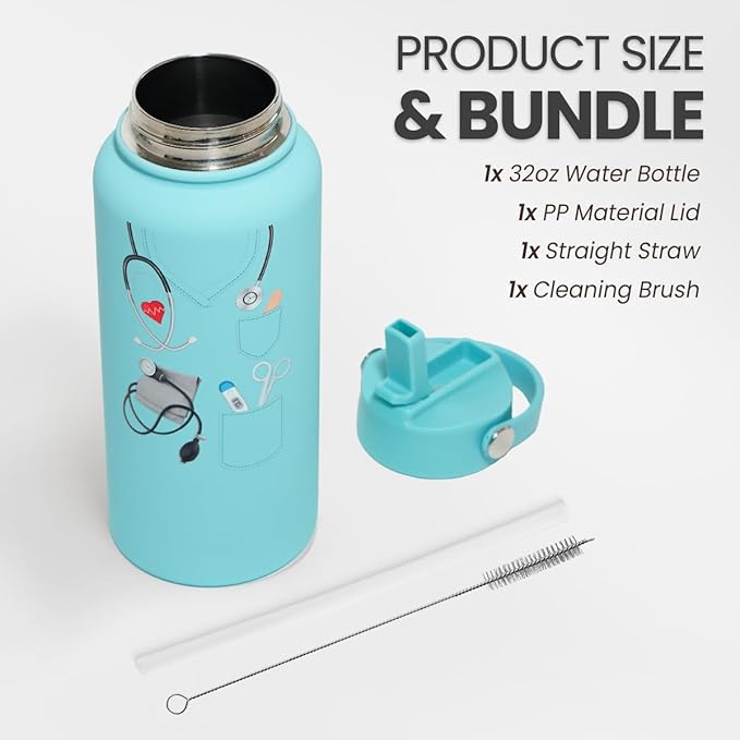 SANDJEST Nurse Gifts for Women - Nutrition Facts Water Bottle 32oz Stainless Steel Insulated with Lid, Nurse Appreciation Gifts for Female Nurses, Friends, Graduation Christmas Birthday Nurse Week