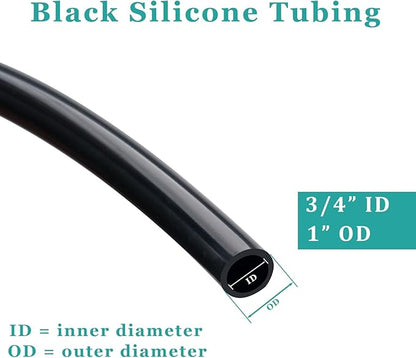 Silicone Tubing 3/4” ID × 1” OD - 25FT Black Flexible Food Grade Hose Soft Pure Silicon Tube for Home Brewing Wine Making Hydroponic Pond Pump, Temp Resistance