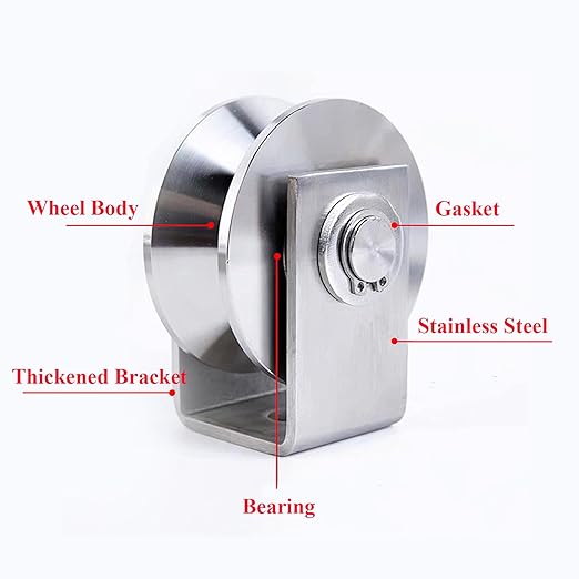2pcs V Groove Wheel Stainless Steel Heavy Duty Wire Rope Pulley Block Sliding Gate Rollers Double Bearing Plate Caster Solid Track Rollers Wheels Fence Gate Wheel