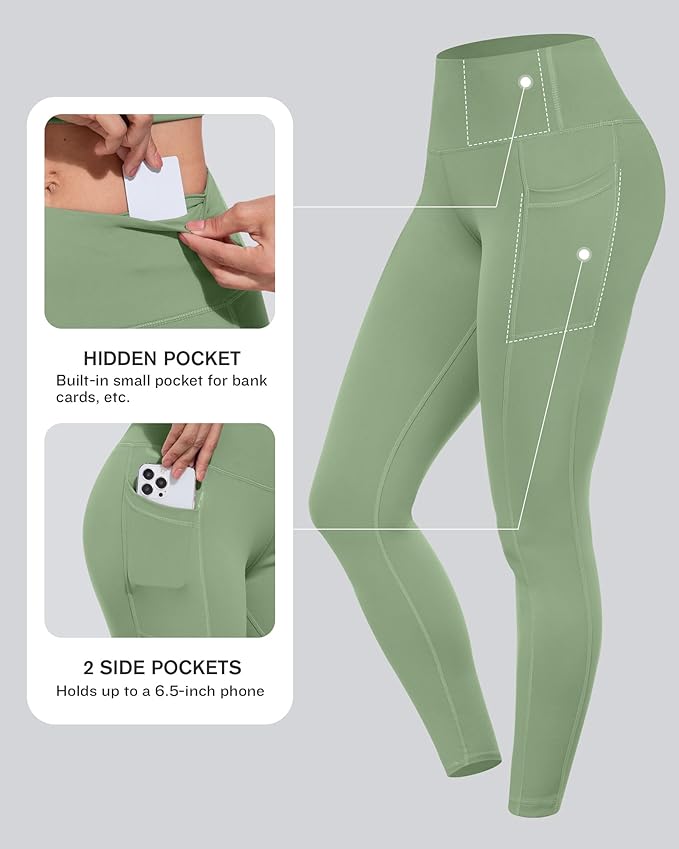 CHRLEISURE Leggings with Pockets for Women, High Waisted Tummy Control Workout Yoga Pants
