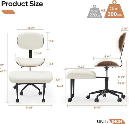 Bestier Criss Cross Office Chair with Wheels, 360° Swivel ADHD Chair for Adults, Height Adjustable Meditation Chair with Wider Bentwood Back Support for Multi Position (Contemporary Bentwood, White)