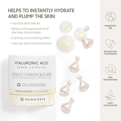Hyaluronic Acid Serum for Face, Anti Aging Serum for Fine Lines & Wrinkles, Hydrating Glow, Face Moisturizer Plump & Repair Dry Skin, Unscented, 30 Capsules