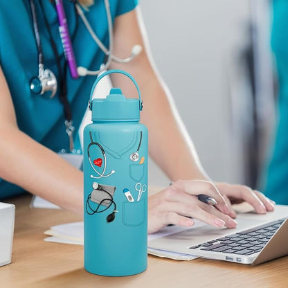 SANDJEST Nurse Gifts for Women - Nutrition Facts Water Bottle 32oz Stainless Steel Insulated with Lid, Nurse Appreciation Gifts for Female Nurses, Friends, Graduation Christmas Birthday Nurse Week
