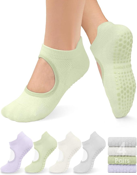 yeuG Grip Pilates Socks for Women Yoga Socks with Grips Open Top Non Slip Grippy Socks for Barre, Ballet, Barefoot Workout
