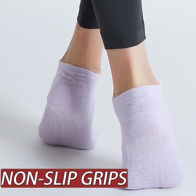 CHUNFO Grip Socks Womens Pilates Yoga Barre Non Slip Stripes Cotton Ankle Anti-Skid Sock Size 5-10