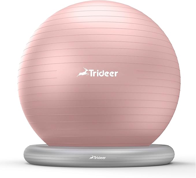 Trideer Exercise Yoga Ball Chair with Base for Home Office Desk, Stability & Fitness Ball Seat to Relieve Back Pain, Home Gym Workout for Abs, Pregnancy Ball with Pump