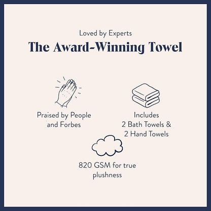 Brooklinen Super-Plush Turkish Cotton Bath Towel Set - 2 Bath Towels + 2 Hand Towels Cotton, 820 GSM, Highly Absorbent, Machine Washable, Perfect for Home & Bathroom (White)