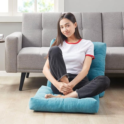 Meditation Floor Pillow Set of 2, Square Large Pillows Seating for Adults, Tufted Corduroy Cushion for Living Room Tatami, Turquoise, 22x22 Inch