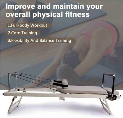 Pilates Reformer Machine, Multifunction Portable Adjustable Reformer, for Home Gym Indoor, Women Yoga Workout, Foldable Exercise Equipment, Training Weight,Off White