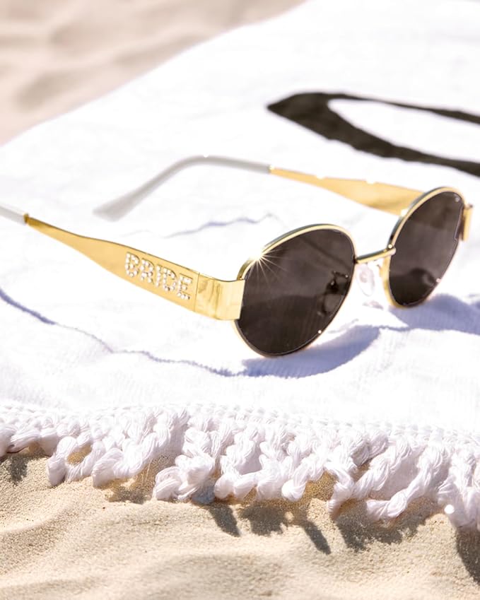 xo, Fetti Gold Metal Bride Sunglasses | Bachelorette Party Pearl Sunnies, Engagement Decorations, Bridal Shower Accessory, Bach Supplies, Bridesmaid Favors, Bride To Be Gift