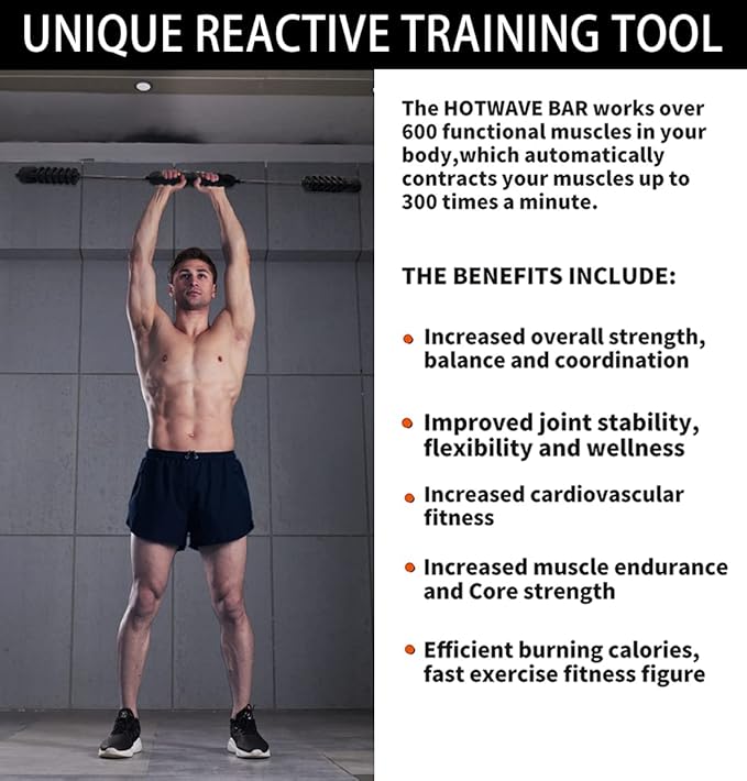 Hotwave Elastic Fitness Bar,Vibration Stick,Body Physical Therapy,Core Strength Training,Power Twister for Arm, Exercise in Home Gym