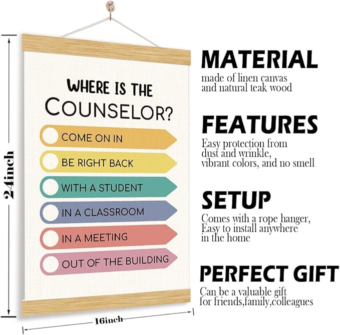 YGSDZY Where Is The Counselor? Wood Poster Hanger, Therapy Decor, Boho Classroom Decor, School Psychology, Mental Health Posters, Classroom Poster, Homeschool Decoration
