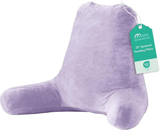 Sasttie 25-inch Reading Pillows for Sitting in Bed Adult, Jumbo Velvet Back Pillow Bed Sitting Up, XL High Back-Rest Support Cushion for Sit Up on Couch & Floor, Oeko-Tex Certified, Lavender