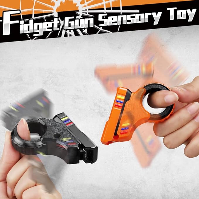 Fidget Slider Ring Plastic Gun Toy for Kid Adult, Push Flip Clicker Transformable Sensory Textured Finger Spinner for Stress Relief Relax, Cool Gadget Birthday for Boy Girl Man