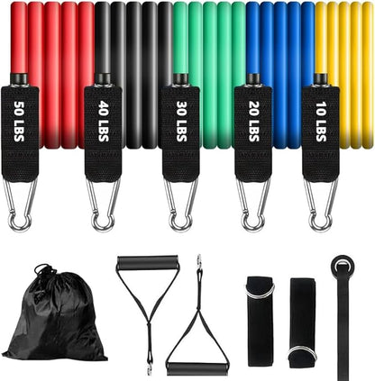 Resistance Bands Set, Exercise Bands, Workout Bands with Handles for Men and Women, Ankle Straps, Door Anchor and Carry Bag - Home and Gym Strength Training