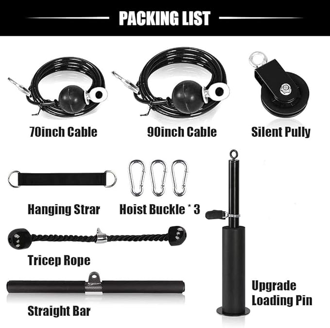 Fitness LAT and Lift Pulley System for Home Gym,Dual Weight Cable Pulley System Cable Machine Attachments with Upgraded Loading Pin for Biceps Curl, Tricep, Arm Workouts Home Gym Pulley System