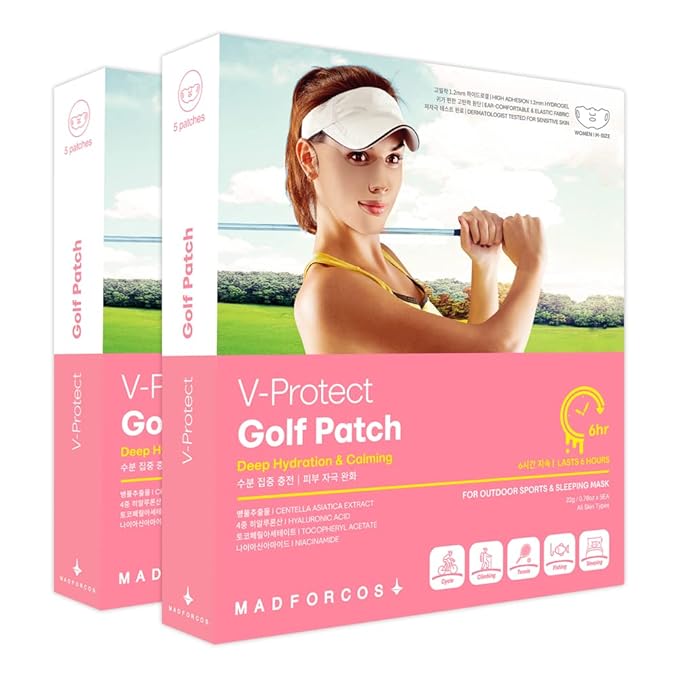 V-Protect Golf Patch – UV Protection, Hydration & Lifting Face Mask for Outdoor Sports | Korean Skincare Patch for Golf, Hiking, Tennis (Pink, 10 Count (Pack of 1))