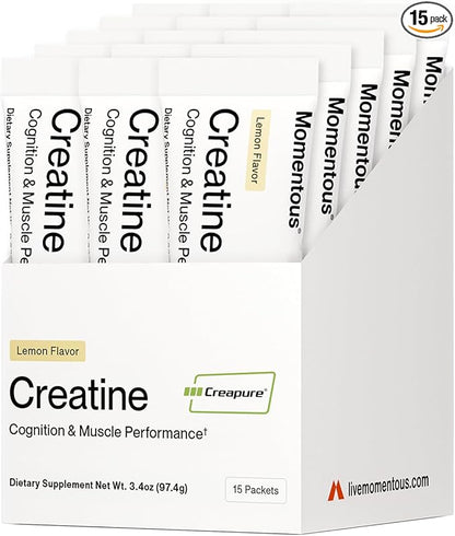 Momentous Creatine Lemon Monohydrate Powder - Creapure Creatine Powder - Supports Strength, Lean Muscle, & Recovery for Men & Women - NSF Certified for Sport - 6.49 g per Serving - 15 Servings