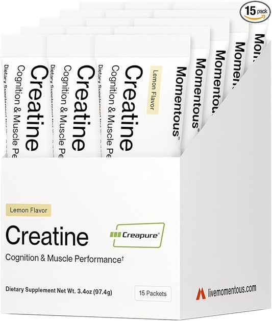 Momentous Creatine Lemon Monohydrate Powder - Creapure Creatine Powder - Supports Strength, Lean Muscle, & Recovery for Men & Women - NSF Certified for Sport - 6.49 g per Serving - 15 Servings