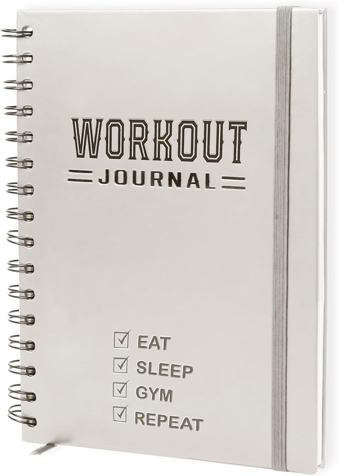Nextnoid Hardcover Fitness Planner Workout Journal for Men & Women - A5(5.7" x 8.3") Sturdy Workout Book Log to Track Gym & Home Workouts - Beige