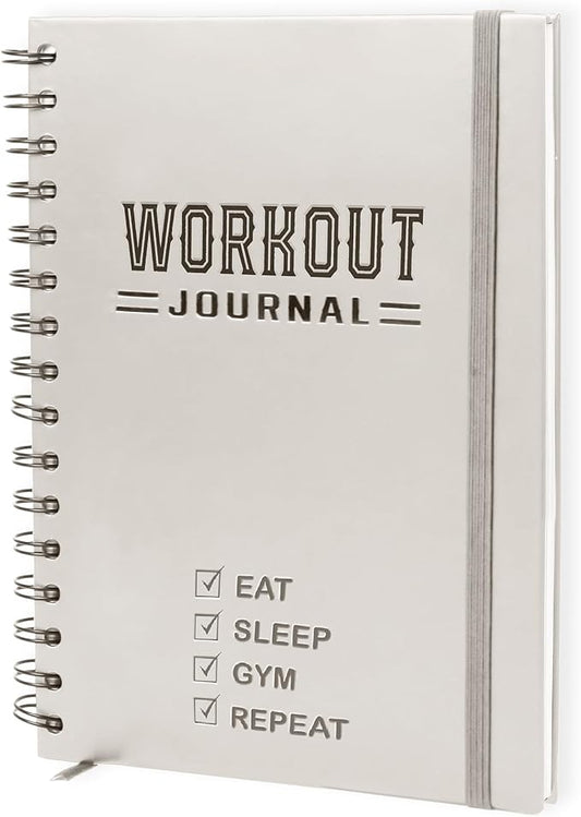 Nextnoid Hardcover Fitness Planner Workout Journal for Men & Women - A5(5.7" x 8.3") Sturdy Workout Book Log to Track Gym & Home Workouts - Beige