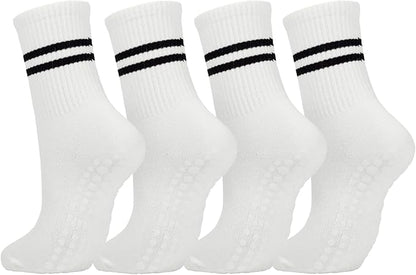 DTWAWA Womens 4Pcs Pilates Grip Socks Non Slip Yoga Socks with Grips Barre Hospital Athletic Socks for Women