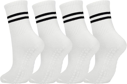 DTWAWA Womens 4Pcs Pilates Grip Socks Non Slip Yoga Socks with Grips Barre Hospital Athletic Socks for Women