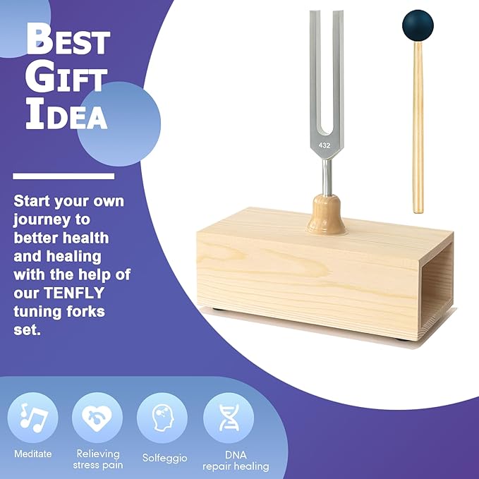 432 Hz Tuning Fork Paired with Elegant Wooden Resonator for Ultimate Meditation Experience