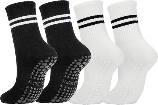 DTWAWA Womens 4Pcs Pilates Grip Socks Non Slip Yoga Socks with Grips Barre Hospital Athletic Socks for Women