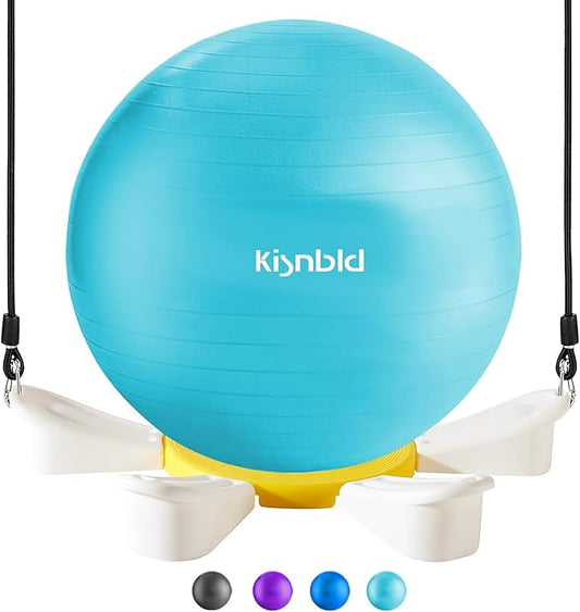 Exercise Ball, Daisy Shaped Yoga Ball Base with Resistance Bands for Stability, Yoga, Balance & Preganancy, Anti-Burst Ball Chair for Office, Home & Gym(65cm/22in)