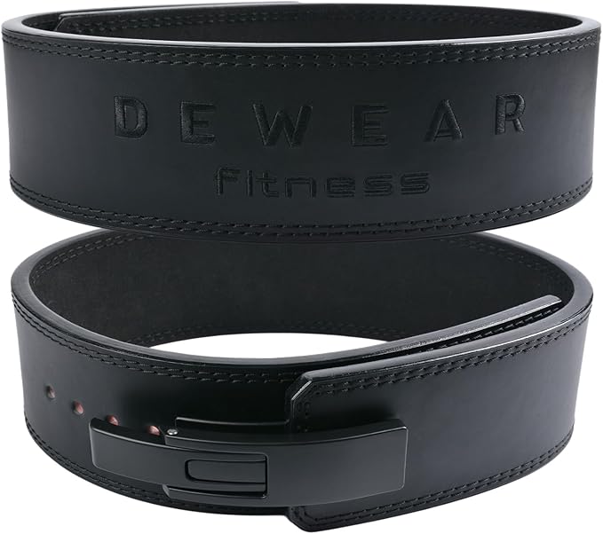 Genuine Leather Weight Lifting Belt with Lever Buckle, 10mm Thick 4" Leather Lumbar Back Support, Gym Belts Ideal for Training, Weightlifting, Bodybuilding, Squats and Deadlifts